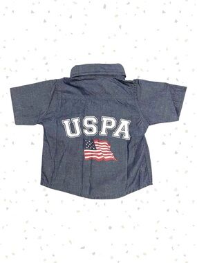 U.S. Polo Assn. Short Sleeve Button Down Shirt Blue Chambray Preppy Baby 3/6 Mos